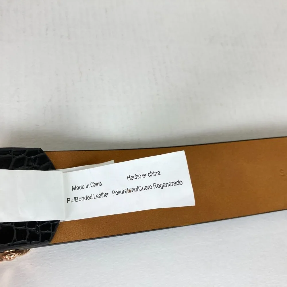 Target Women's New Belt Size S Black PU Bonded Leather Gold Buckle 1-1/2